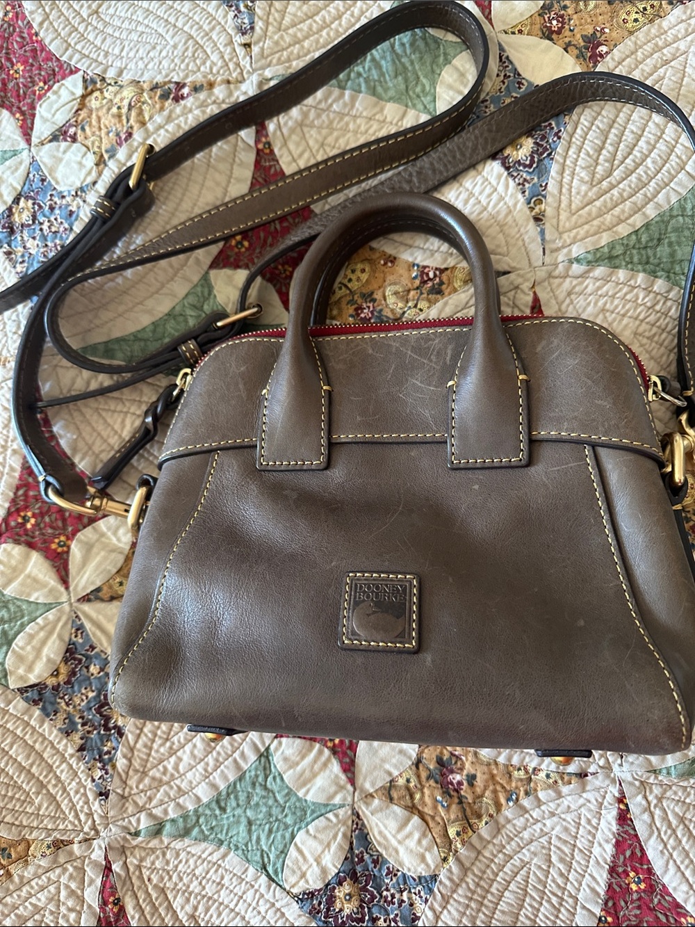 Dooney & Bourke Brown Leather Crossbody Satchel with Top Handles